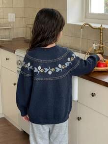 DAZY Tween Girl Colorblock Casual Versatile Daily Wear Cardigan Winter - Navy Blue - View 2