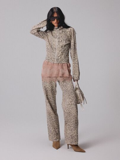 MISSGUIDED Leopard Print Straight Leg Mid Rise Denim Jeans With All Over Animal Print Full Length Vintage Wash Pants
