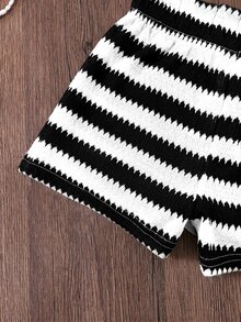 Emery Rose Kids Emery Rose Kids 2pcs/Set Young Girl Knitted Striped Sleeveless Top And Shorts Set - Black and White - View 5
