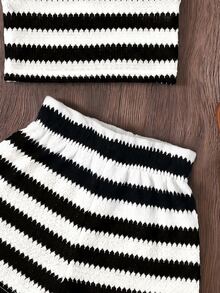 Emery Rose Kids Emery Rose Kids 2pcs/Set Young Girl Knitted Striped Sleeveless Top And Shorts Set - Black and White - View 4