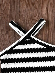Emery Rose Kids Emery Rose Kids 2pcs/Set Young Girl Knitted Striped Sleeveless Top And Shorts Set - Black and White - View 6