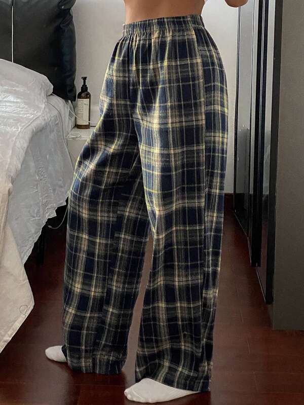 DAZY Plaid Elastic Waist Casual Loose Comfortable Homewear Cozy Lounge Pants, Pajama, Fall & Winter