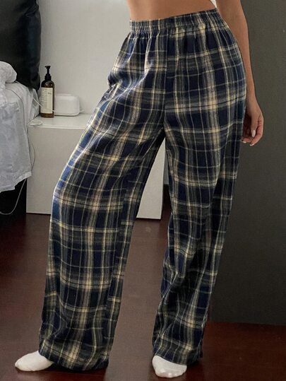 DAZY Plaid Elastic Waist Casual Loose Comfortable Homewear Cozy Lounge Pants, Pajama, Fall & Winter