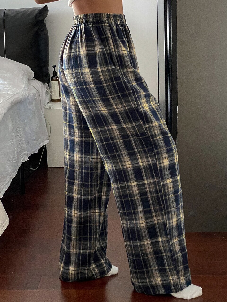Plaid Elastic Waist Casual Loose Comfortable Homewear Cozy Lounge Pants, Pajama, Fall & Winter