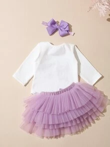 SHEIN 新生女婴摄影道具，女宝宝回家服，1个月女宝宝连体衣道具，含蓬蓬裙和蝴蝶结发带，新生儿礼物 - 彩色 - 查看 2