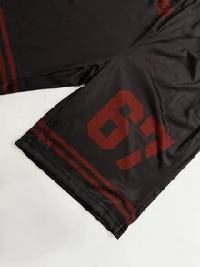 2pcs/Set Boys' Casual Streetwear Summer Red & Black T-Shirt And Shorts Set,Creative Number 67 Medal Striped Graphic,City Break Daily Wear Outfits - Multicolor - View 7