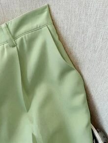 GlowEve CURVE 大码女士优雅玫瑰金金属装饰弹力腰侧拉链直筒长裤，适合春夏穿着 - 綠色 - 查看 7