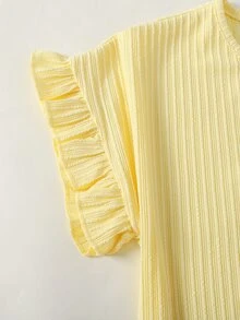 SHEIN Conjunto de 2 Peças para Menina Pré-Adolescente, Top Casual de Malha Jacquard Listrada com Gola Redonda e Calça de Malha Perna Reta e Larga com Cós Colorblock Y2K Rosa e Amarelo - Multicolorido - Visão 5