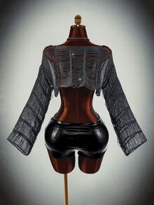 Amplova Damen einfarbiger modischer vielseitiger Alltags-Pullover mit langen Ärmeln, kurz geschnitten - Dunkelgrau - Übersicht 8