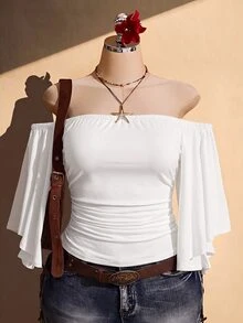 SHEIN ICON 大尺碼女款純色抹胸褶皺修身百搭休閒日常外出抹胸上衣 - 白色 - 查看 4
