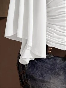SHEIN ICON 大尺碼女款純色抹胸褶皺修身百搭休閒日常外出抹胸上衣 - 白色 - 查看 6