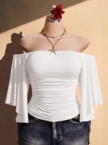SHEIN ICON 大尺碼女款純色抹胸褶皺修身百搭休閒日常外出抹胸上衣 - 白色 - 查看 10