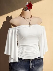 SHEIN ICON 大尺碼女款純色抹胸褶皺修身百搭休閒日常外出抹胸上衣 - 白色 - 查看 9