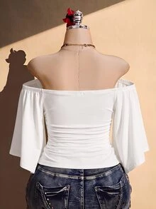 SHEIN ICON 大尺碼女款純色抹胸褶皺修身百搭休閒日常外出抹胸上衣 - 白色 - 查看 2