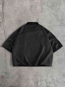 AXEPEAK Men's Striped Casual Versatile Daily Short Sleeve Polo Shirt - Black - View 2