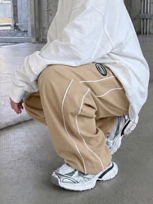 Kids Tween Boy Straight Leg Pants, Casual Sporty Preppy Style, Versatile Fashionable Minimalist Practical Soft Comfortable With Decorative Drawstring And Waist Cord, Suitable For Daily Wear, School, Outings, Sports, Spring, Summer, Autumn, Winter - Khaki - View 3