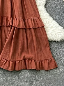 Grovea Plus Size Women's Elegant Casual Corset Bohemian Boho Solid Color Ruffle Loose Long Dress For Spring Summer Beach Date Night Vacation Brown - Redwood - View 6