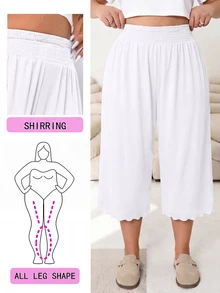 SHEIN CURVE+ 大尺碼女款休閒彈性腰針織七分褲 - 白色 - 查看 4