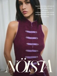 Nöista 中式兩件套青蛙扣裝飾，適合秋季、辦公室、派對與優雅造型 - 中紫紅色 - 查看 14
