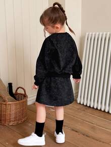 THE POWERPUFF GIRLS X DAZY Young Girl Cartoon Pattern Long Sleeve Sweatshirt And Mini Skirt Set Fall - Dark Grey - View 2