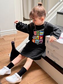 THE POWERPUFF GIRLS X DAZY Young Girl Cartoon Pattern Long Sleeve Sweatshirt And Mini Skirt Set Fall - Dark Grey - View 7