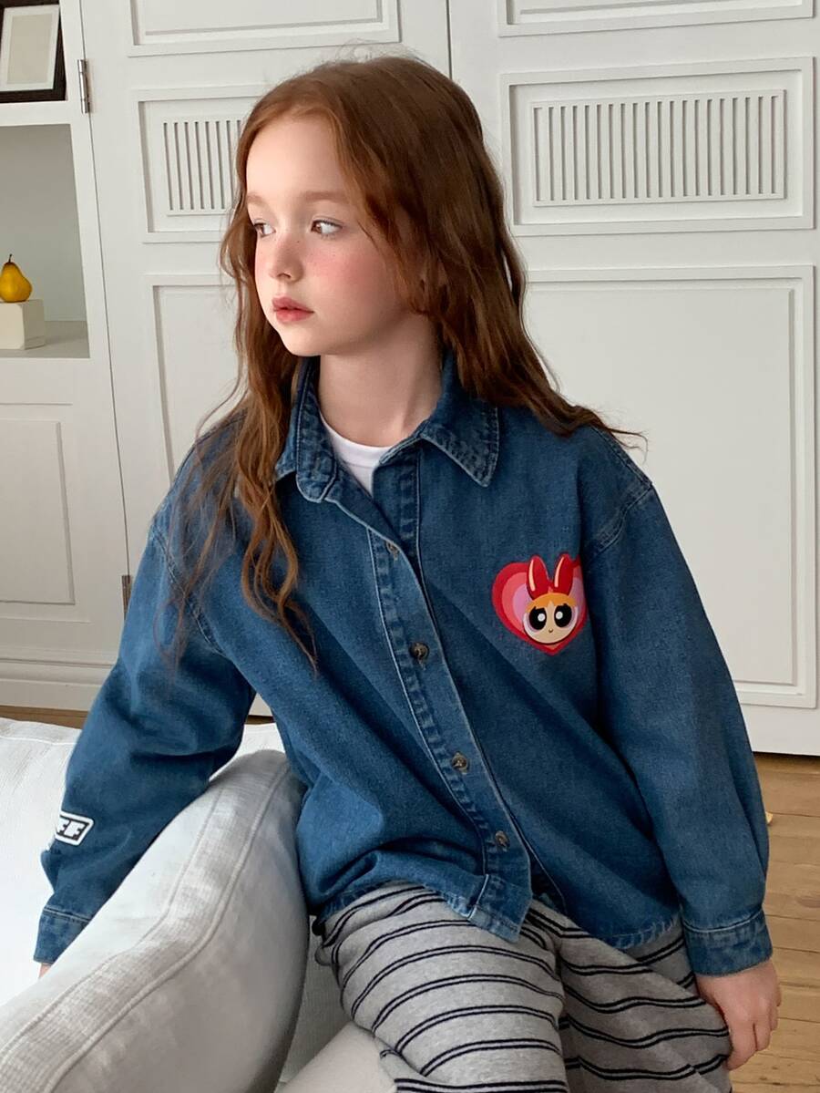 THE POWERPUFF GIRLS X DAZY Tween Girls Denim Tops Fall - Dark Wash - View 1