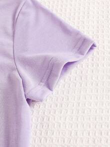 SHEIN Young Girl Basic Short Sleeve T-Shirt With Slogan Print, Summer - Mauve Purple - View 2