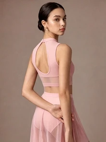SHEIN 青少年女孩黑色兩件式背心與裙子套裝，全身高彈性，返校穿搭 - 粉色 - 查看 4