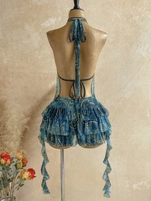 Soleia Spring/Summer New Back To School Casual Vacation Western Beach Wedding Guest Outfit Graduation Brunch Women's Wear St. Patrick's Day Spring Break Easter Music Festival Elegant Bohemian Tropical Exaggerated Ruffle Metallic Decor Party Outfit Women's 2-Piece Set - Multicolor - View 2