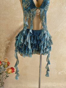 Soleia Spring/Summer New Back To School Casual Vacation Western Beach Wedding Guest Outfit Graduation Brunch Women's Wear St. Patrick's Day Spring Break Easter Music Festival Elegant Bohemian Tropical Exaggerated Ruffle Metallic Decor Party Outfit Women's 2-Piece Set - Multicolor - View 5