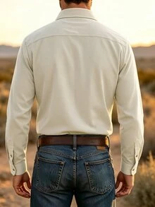Manfinity Homme Manfinity 男士燈芯絨襯衫夾克，融合都市街頭風與休閒風格 - 杏色 - 查看 2