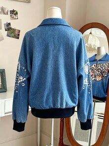 SHEIN Women's Loose Fit Zip-Up Sweatshirt With Split Collar - Blue - View 2