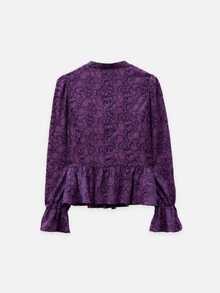 Nöista Setelan Motif Bunga Warna Ungu yang Serasi, Terdiri dari Atasan Peplum dengan Manset Berkerut dan Celana Panjang yang Senada. Busana Elegan untuk Tamu Pernikahan, Sempurna untuk Acara... - Purple - View 12