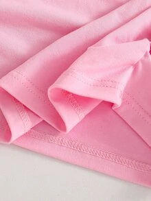 SHEIN Sparklyn Teen Girls 2pcs/Set Short Sleeve Round Neck Slim Fit Cropped T-Shirt + High Waist Flared Pants, Outfits, Beach, Boho, Concert, Gym - Pink - View 5