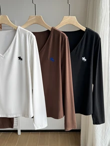 Comfortcana 大尺碼女款 Old Money 風格秋冬春休閒百搭針織 T 恤 Y2K 長袖上衣多件套裝 - 彩色 - 查看 5