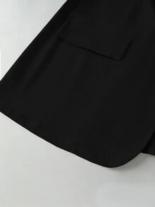 SHEIN Clasi 大尺碼女款條紋拼接商務西裝外套 + 寬鬆休閒時尚通勤短褲套裝，春/秋季 - 黑色 - 查看 6