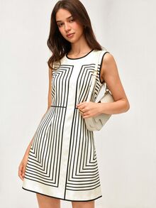 Orluneo Orluneo 女款新款條紋拼接印花圓領無袖拼色洋裝，休閒洋裝，女款度假洋裝，女款度假穿搭，派對洋裝，休閒派對洋裝，女款沙灘裝，夏季度假穿搭，女款沙灘度假穿搭，女款通勤穿搭，女款鄉村風服飾，演唱會穿搭，洋裝，純色洋裝，適合約會、度假、派對、沙灘、日常生活、聚會、通勤、街頭和居家場合，畢業季服飾，時尚休閒通勤穿搭，商務辦公穿搭，百搭時尚日常休閒穿著，都市教師專業穿搭 - 黑與白 - 查看 6