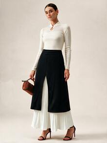 Orluneo Orluneo Women's Elegant Black & White Patchwork Skirt, Spring/Summer Casual Contrast Ruffle Hem Skirt, Versatile For Work, Vacation And Daily Wear - Black and White - View 1