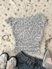 Teen Girls Casual Minimalist Fitted Asymmetric Ruched Cropped Top, Suitable For Spring And Summer, Personalized Outfit, - White - View 2