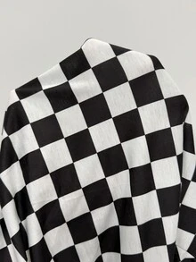 Coolane Casual Minimalist Allover Checkered Print Plus Size Women Short Sleeve Round Neck T-Shirt, Suitable For Summer Suitable For Going Out - White - View 7