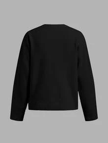 SHEIN BASICS 花卉圖案落肩開襟衫 - 黑色 - 查看 4