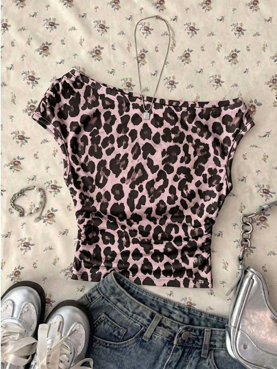 Teen Girls' Designs 白色休閒極簡不對稱抓皺短版上衣,適合春夏,時尚穿搭 - 白色 - 查看 1