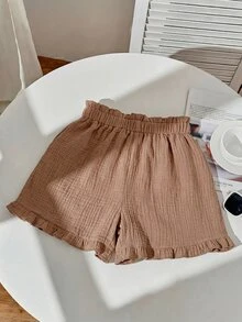 Comfortcana Plus Size Cotton Casual Textured Comfortable Ruffle Hem Shorts 3pcs Set - Multicolor - View 6