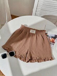 Comfortcana Plus Size Cotton Casual Textured Comfortable Ruffle Hem Shorts 3pcs Set - Multicolor - View 4