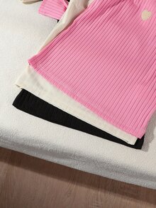 3件組女童秋冬款短袖內搭衫，百搭圓領刺繡愛心長袖T恤上衣 - 彩色 - 查看 6