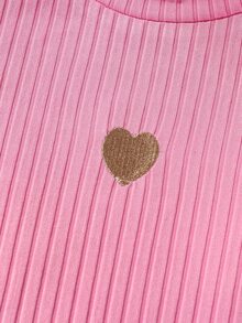 3件組女童秋冬款短袖內搭衫，百搭圓領刺繡愛心長袖T恤上衣 - 彩色 - 查看 5