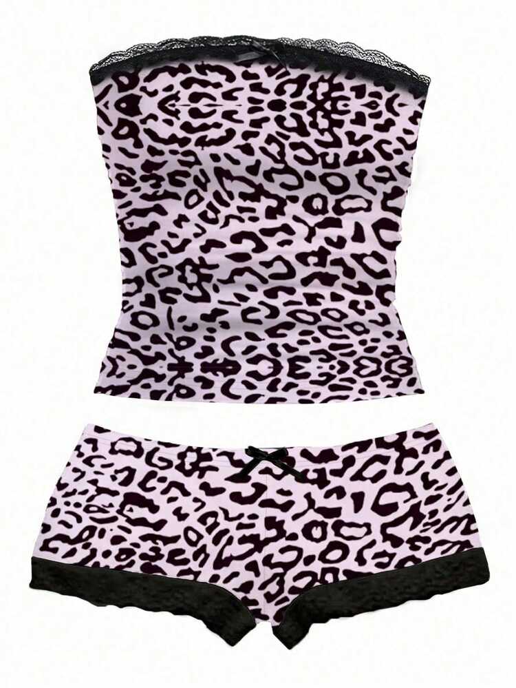 INAWLY Black & Leopard Print Tube Top And Shorts 2-Piece Set - Multicolor - View 4
