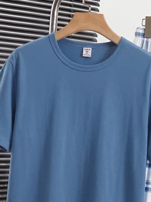 男童短袖上衣與長褲格紋睡衣套裝，簡約日系休閒通勤居家風 - 藍色 - 查看 3
