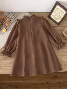 SHEIN Vestido casual para niña joven de tejido de unicolor con estampado floral y bajo con volantes - Café integral - Ver 8