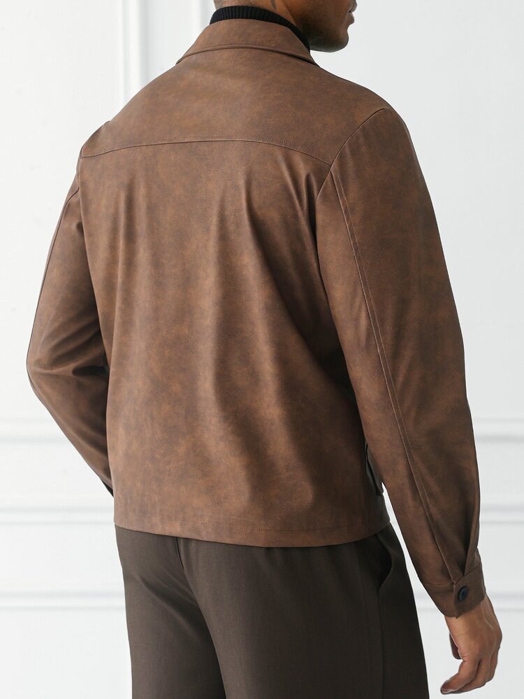 HUEFORM Men's Old Money Mocha Brown Patterned Leatheracket, Dual Utility Pocket Design,Lightweight Jackets Are Suitable For Autumn And Early Winter For MeN - Coffee Brown - View 2